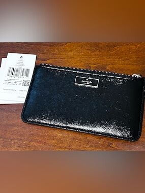 Kate Spade Bridgette large slim black  crinkle patent card holder NWT